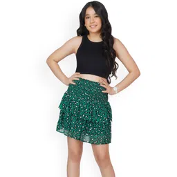Dress My Angel Girls Green Printed Smocked MiniSkirts-picture-28