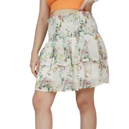 Dress My Angel Girls Off White Floral Printed Smoked Skirts-picture-34