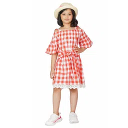Dress My Angel Girls Orange Checked Cotton Dresses-picture-21