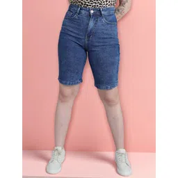 DressBerry Basics Women Solid Washed High-Rise Denim Shorts-picture-34