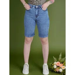 DressBerry Basics Women Washed Slim Fit High-Rise Denim Shorts-picture-24