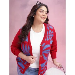 DressBerry Curve Floral Self Design V-Neck Cardigan-picture-33