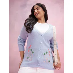 DressBerry Curve Floral Self Design V-Neck Cardigan-picture-31