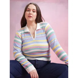 DressBerry Curve Plus Size Striped Acrylic Crop Pullover-picture-20