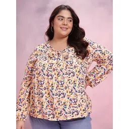 DressBerry Curve Print Tie-Up Neck Puff Sleeve Top-picture-35