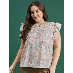 DressBerry Curve Women Floral Print Flared Sleeve Crepe Top-picture-13