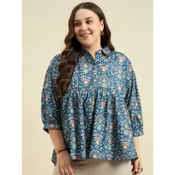 DressBerry Curve Women Floral Printed Crepe Peplum Top-picture-34