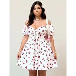 DressBerry Curve Women Plus Size Graphic Printed Sweetheart Neck Tie-Ups Fit & Flare Dress-picture-39