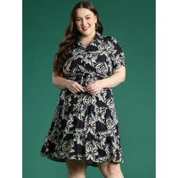 DressBerry CurvePlus Size Printed Floral Shirt-Style Dress-image-15