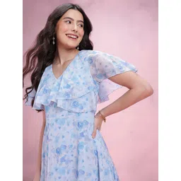 DressBerry Abstract Print V-Neck Flared Sleeve Layered A-Line Midi Dress-picture-20