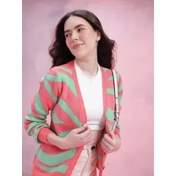 DressBerry Abstract Self-Design V-Neck Button-Down Acrylic Cardigan-picture-24