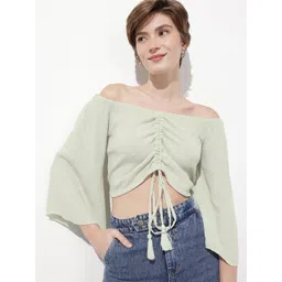 DressBerry Aloe Wash Crinkled Cutie Off-Shoulder Tie-Up Crop Top-picture-36