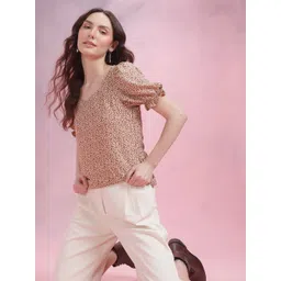 DressBerry Animal Print Sweetheart Neck Puff Sleeve Top-picture-11