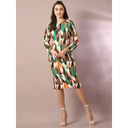 DressBerry Beige Printed Round Neck Top With Skirt-picture-32