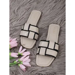 DressBerry Beige Woven Design Open Toe Flats-picture-12