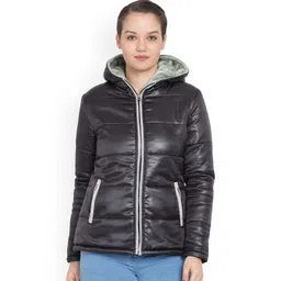 DressBerry Black Long Sleeves Nylon Hooded Puffer Jacket-picture-23