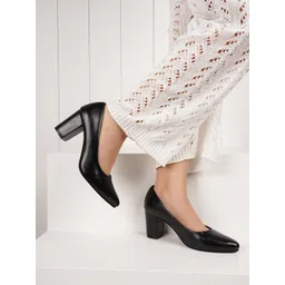 DressBerry Black Pointed Toe Block Pumps-picture-22