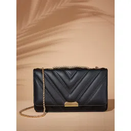 DressBerry Black PU Structured Sling Bag with Quilted-picture-20
