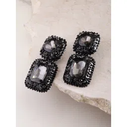 DressBerry Black Stone-Studded Geometric Studs Earrings-picture-19