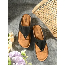 DressBerry Black Textured Comfort Open Toe Flats With Laser Cuts-picture-10