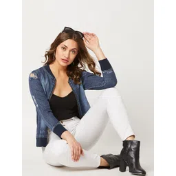 DressBerry Blue Washed Denim Bomber Jacket-picture-35