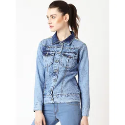 DressBerry Blue Washed Printed Denim Jacket-picture-32