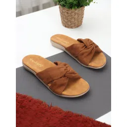 DressBerry Brown Textured Open Toe Flats-image-20