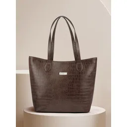 DressBerry Brown Textured Structured Tote Bag-image-0