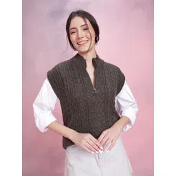 DressBerry Cable Knit Mock Collar Sweater Vest-picture-35