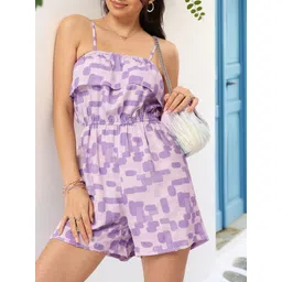 DressBerry Colour Purple Textured Elegance Layered Printed Playsuit-picture-11