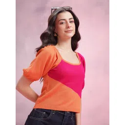 DressBerry Colourblocked Square Neck Puff Sleeves Pullover-picture-15