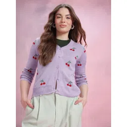 DressBerry Conversational Self-Design V-Neck Acrylic Button-Down Cardigan-picture-21