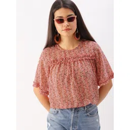 DressBerry Coral Pink Floral High-Low Top-picture-40