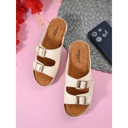 DressBerry Cream-Coloured Buckle Detail Open Toe Flats-picture-28