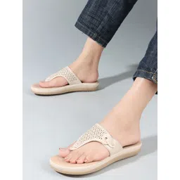 DressBerry Cream-Coloured Comfort T-Strap Flats-picture-19