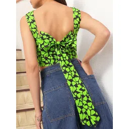 DressBerry Cyber Lime Bow Chic Floral Print Crop Top-picture-14