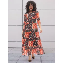 dressberry DressBerryWomen Floral Print Crepe A-Line Maxi Dress-picture-16