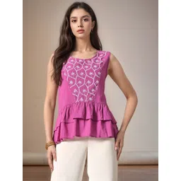 DressBerry Embroidered Ruffles Cotton Peplum Top-picture-18