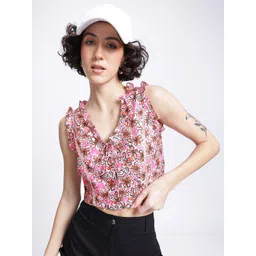 DressBerry Floral Blooms Ruffled Button Front Crop Top-picture-41