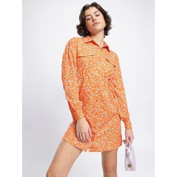 DressBerry Floral Glam Printed Shirt Dress with Waist Tie-ups-picture-35