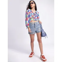 DressBerry Floral Haze Printed Ruffled Top with Tie-Up Detail-picture-18