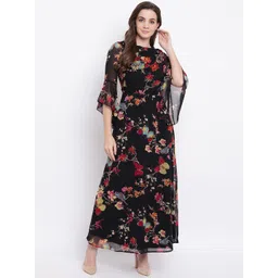 DressBerry Floral Print Bell Sleeve Georgette A-Line Maxi Dress-picture-12