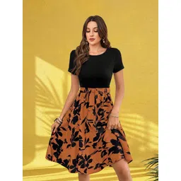 DressBerry Floral Print Cape Sleeve A-Line Dress-picture-12