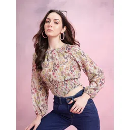 DressBerry Floral Print Cuffed Sleeves Smocked Detail-picture-36