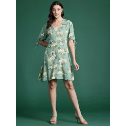 DressBerry Floral Print Puff Sleeve A-Line Dress-picture-23