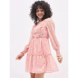 DressBerry Floral Print Puff Sleeve Chiffon Fit & Flare Mini Dress image 2