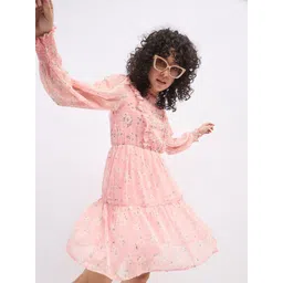 DressBerry Floral Print Puff Sleeve Chiffon Fit & Flare Mini Dress image 4