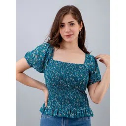 DressBerry Floral Print Puff Sleeve Chiffon Top-picture-10