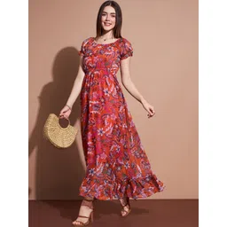 DressBerry Floral Printed Georgette Fit & Flare Maxi Dress-image-2