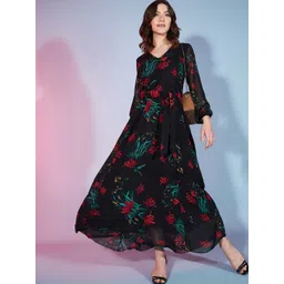 DressBerry Floral Printed Georgette Maxi Dress-image-17